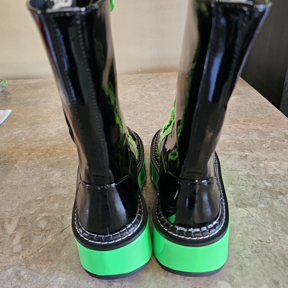 Demonia Emily 350 Neon Green UV Reactive Wrapped Platform MidCalf Lace-up size 7 - Picture 6 of 10